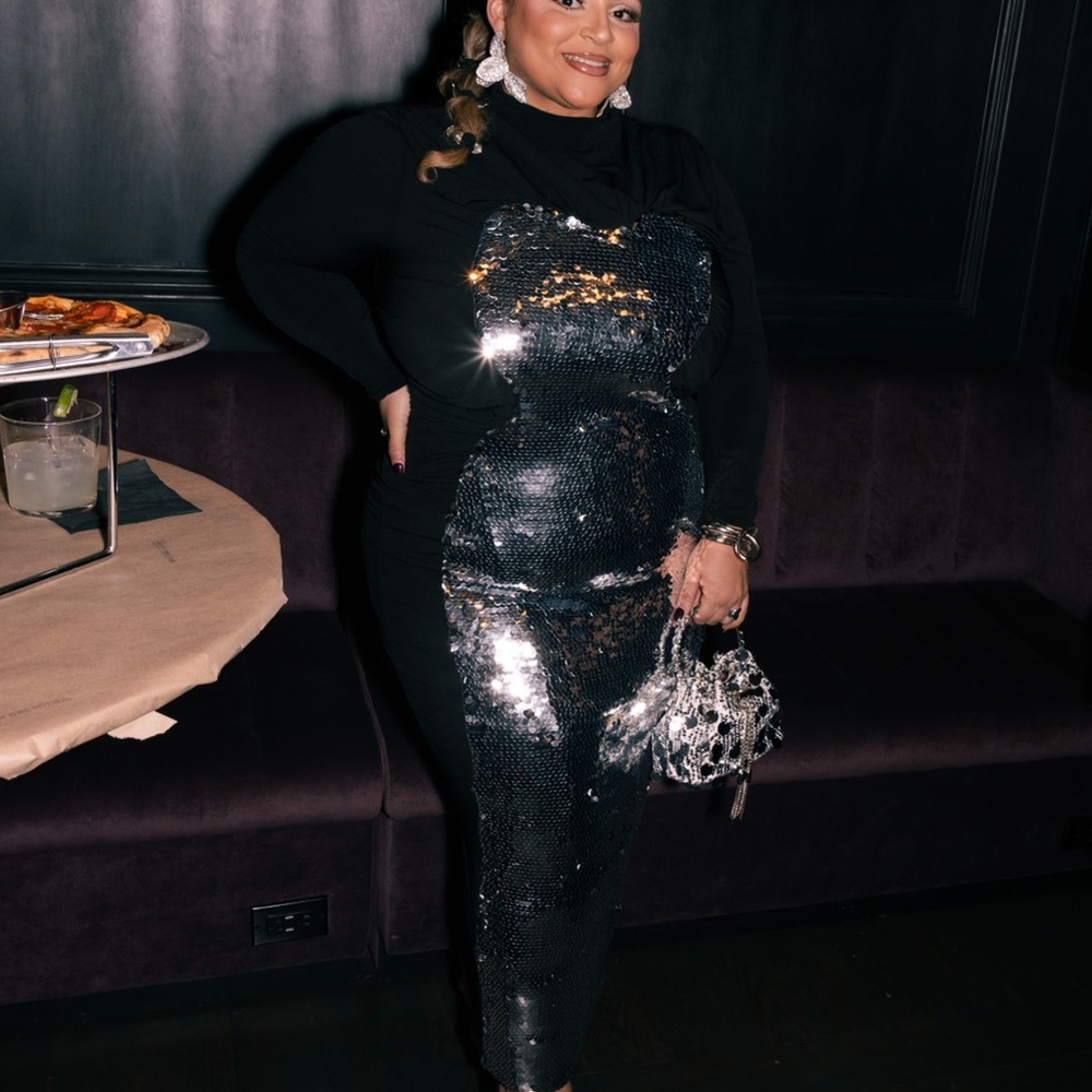 Eloquii Black and Silver Sequin Maxi Dress